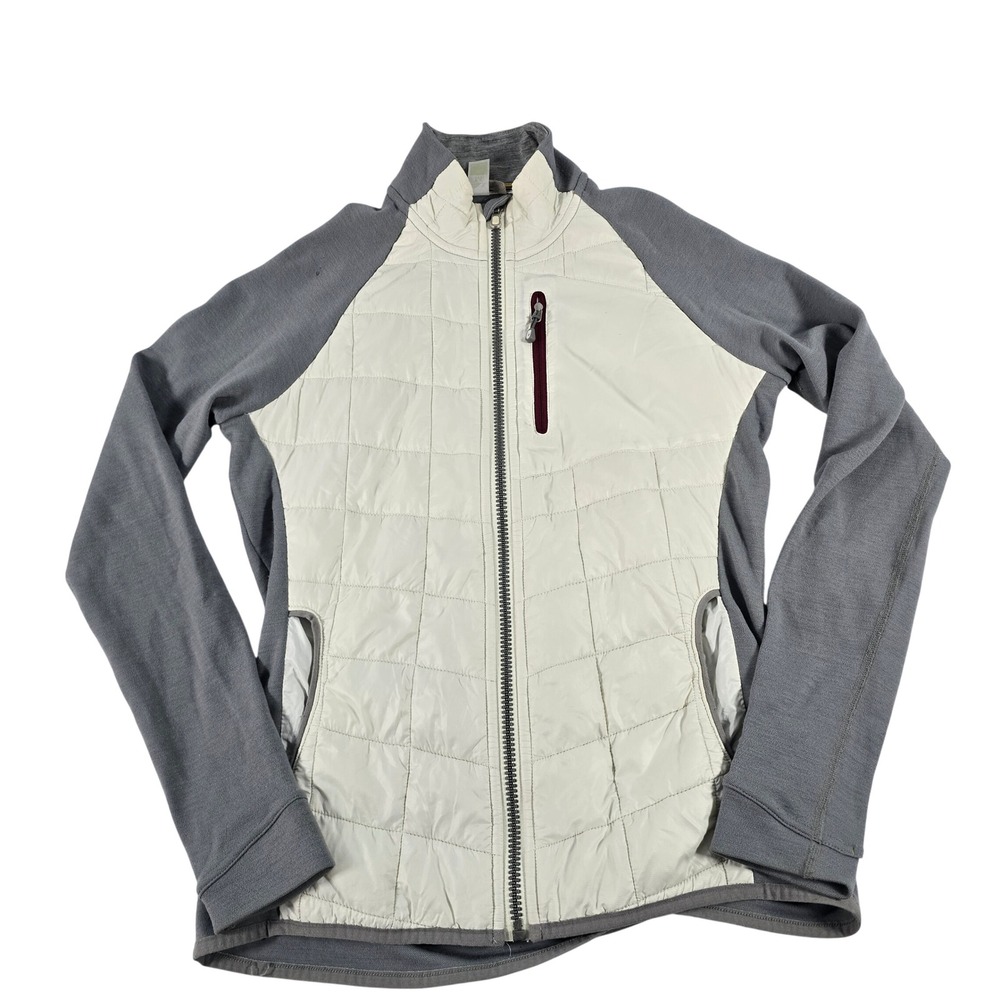 Smartwool Women Merino Wool Hybrid Quilted Full Zip Jacket Grey Cream Size M